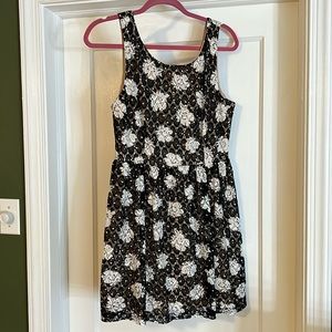 Black and White Lace Overlay A-Line Dress